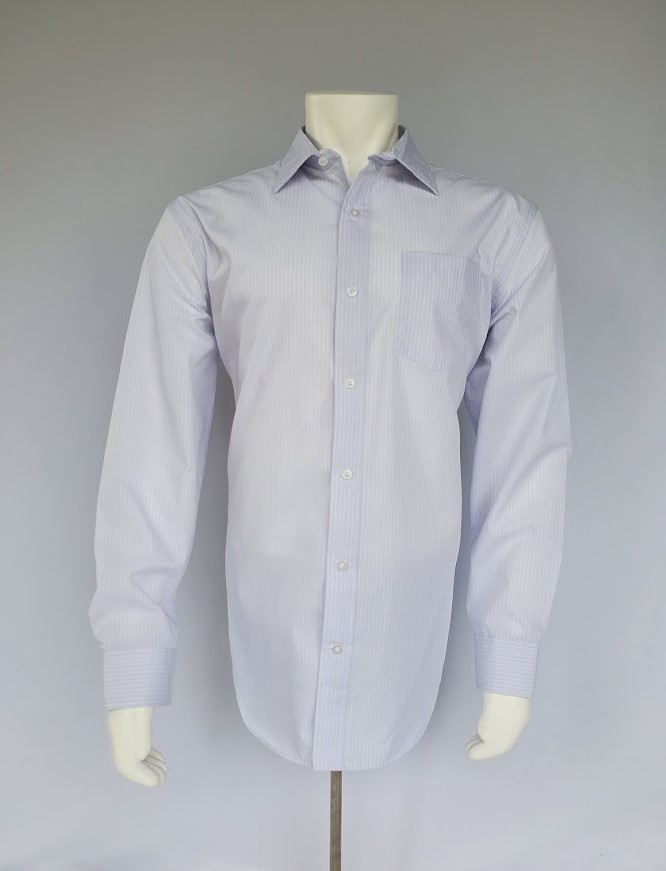 Men's Long Sleeve Light Blue and White Striped Dress Shirt - Akashi ...