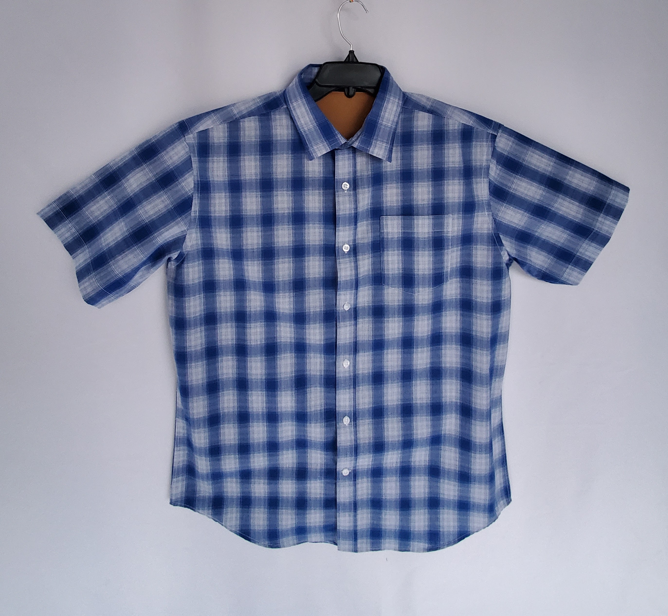 Boy's Short Sleeve Blue and White Plaid Casual Shirt - Akashi Collection