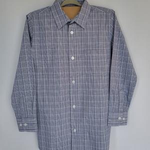 Boy's White, Blue, and Gray Plaid Dress Shirt 11