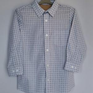Boy's White, Black, and Blue Plaid Dress Shirt 16