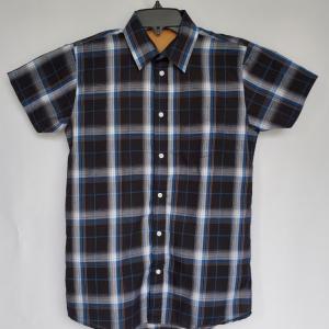 Boy's Black and Blue Plaid Casual Shirt 23
