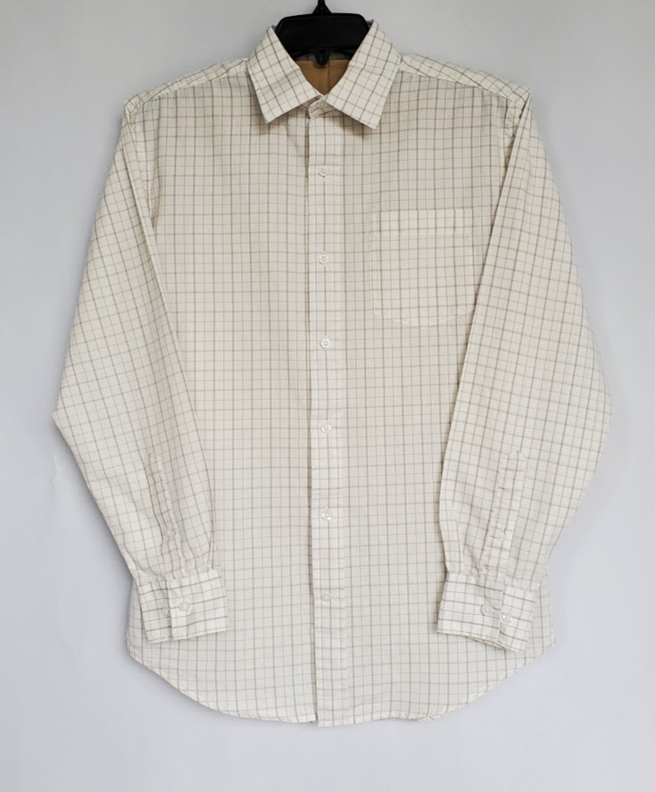 Boy's Long Sleeve Gray and White Plaid Dress Shirt - Akashi Collection